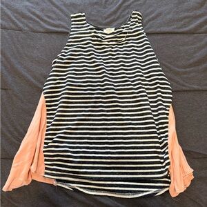 Umgee Black and White Striped Tank Top with Pink Sides